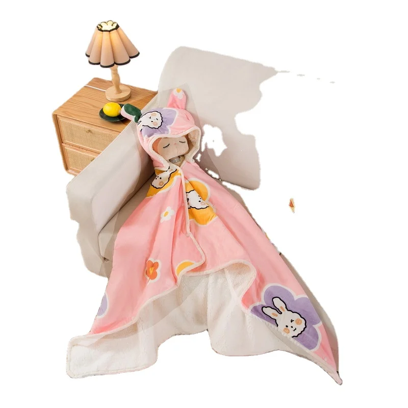 

multi functional children cartoon environment friendly printing dyeing blanket for outdoor travel warm cute blanket cape