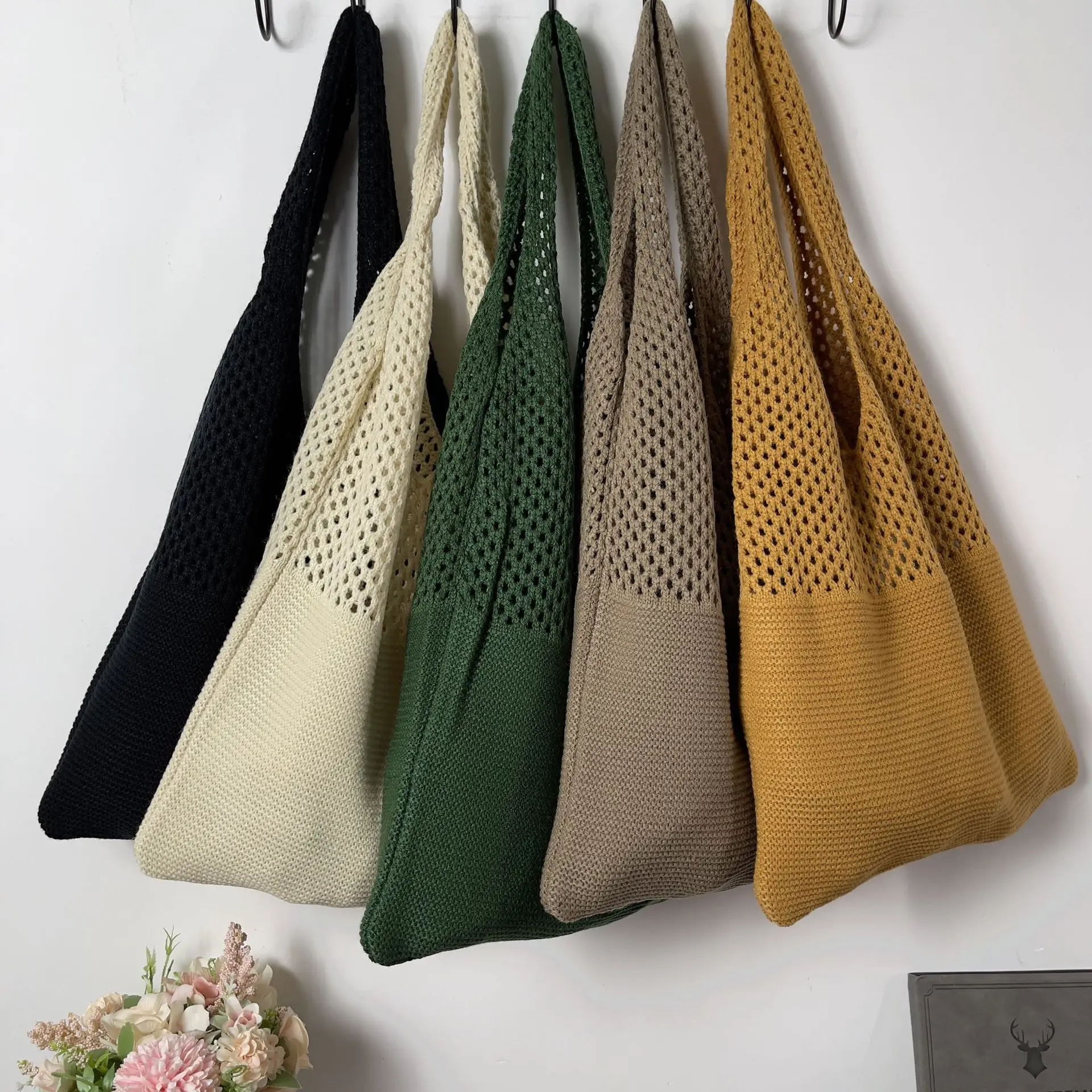

Custom Ladies Large Knitted Woven Shoulder Shopping Tote Bag Handbag, 9 color