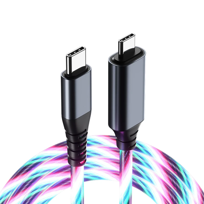

LC1B Wholesale 60W Streamer Type C LED Flowing Light Charger Tipo C Cables 3A Super Fast Charging USB C Colourful Data Cable, Blue, green,red, colorful