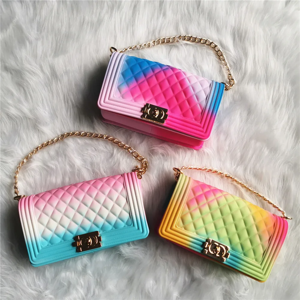 
TS9021 Sample free wholesale cheapest price fashion rainbow colorful Jelly purse and women handbags PVC jelly bags for women 
