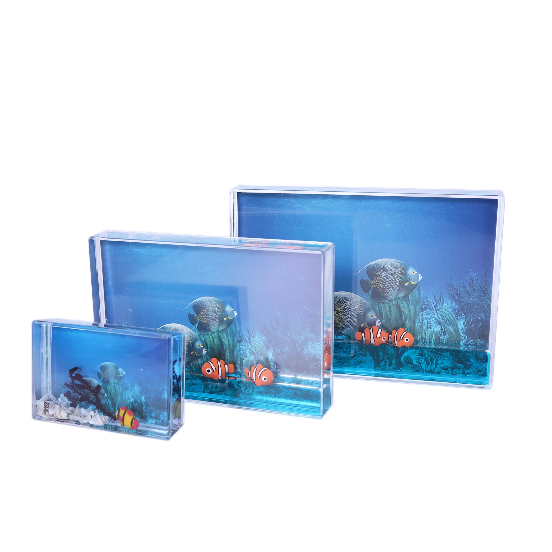 

Souvenir Gift Ocean Park Rectangle Picture Frame 3D Fish Floaters Aquarium Photo Frame, Clear acrylic, colorful glitters