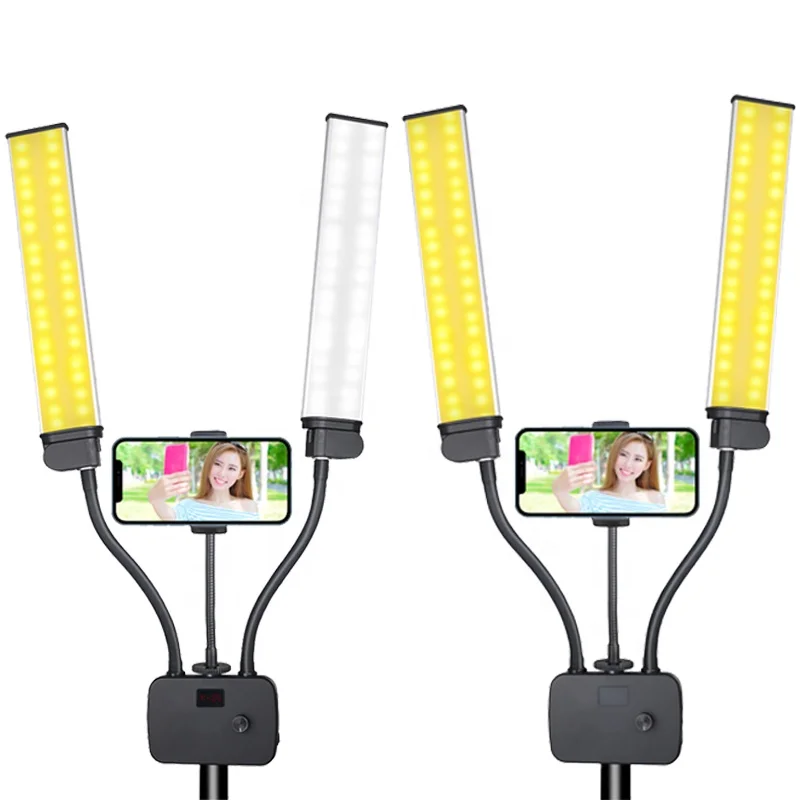 

Double Arms LED Photographic Lighting Multimedia With Selfie Function lamp For Beauty And Live Streaming, Black/custom