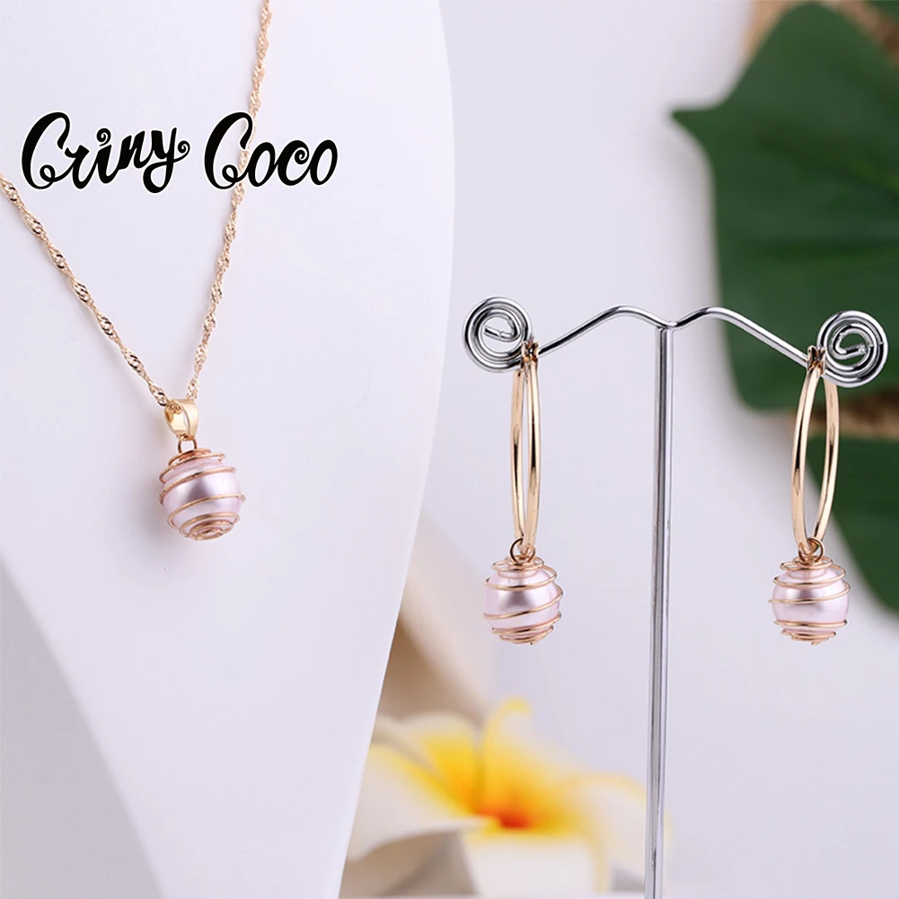 

Cring CoCo Polynesian Earrings Necklace Fashion Big Pearl Screw Pendant Jewelry hawaiian jewelry set wholesale