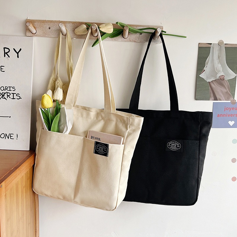 

custom logo large shoulder handbag college backpack shopping bag girl school bags multifunctional canvas tote bag