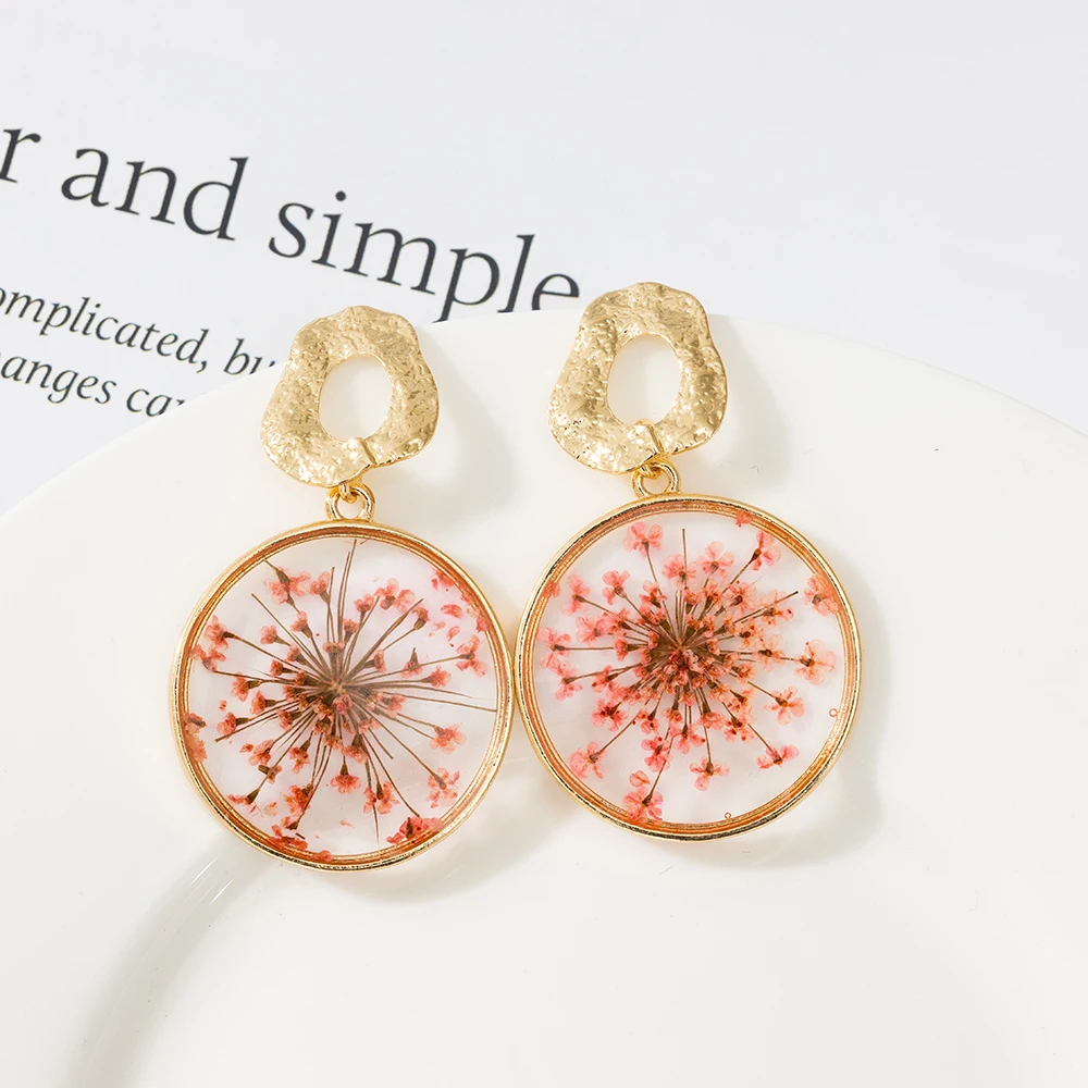 

Wholesale handmade Dry flower Disc hoop drop earrings 2020 fashion Jewelry, Gold
