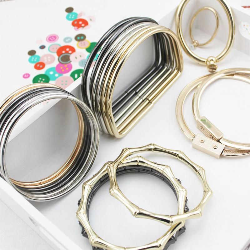 

Fashion Round Bamboo Shaped Handle Hardware Accessory Handles parts metal ring handle For Bag handbags, Customized color
