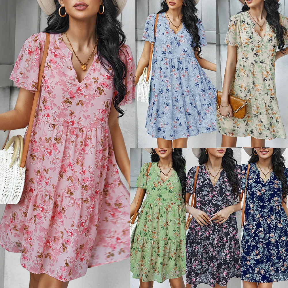 

Bohemian Floral Print Boho A-Line Dresses Summer Chic Boho Dress for Women, Customized color/as show