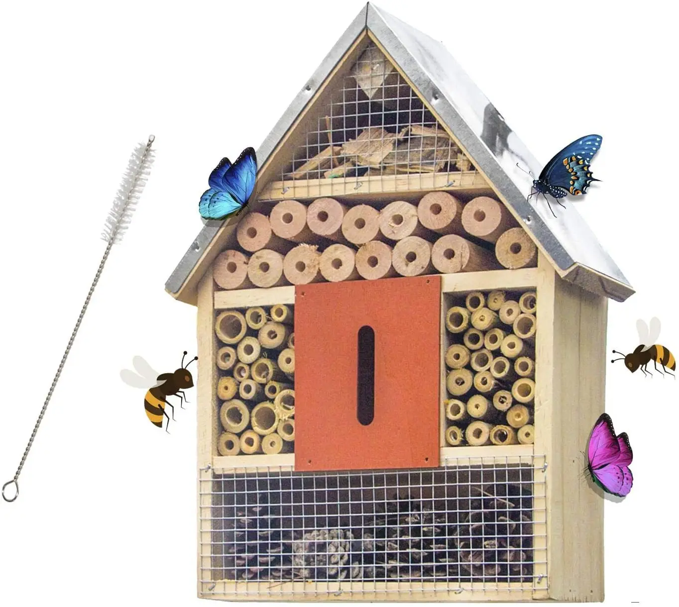 

Bees & Many Other Beneficial Insects House Nesting Box Butterflies Shelter Bug Keeping Garden Decor Wood Insect House, Painted