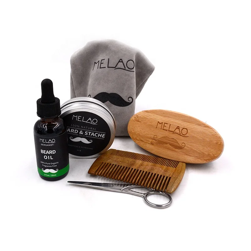

Beard Trimming Kit Brush Comb Oil Leave in Conditioner Mustache Balm Barber Scissors Styling Shaping Growth Gift set