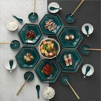 

New Product Ideas green gold rim 10/12/18/25/32/48/56pcs porcelain Plates Sets Dinnerware fine Ceramic Crockery Tableware