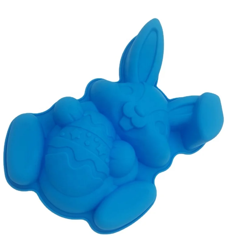 

3D Bakeware Tray Single Easter Bunny with Easter Eggs Shape Silicone Baking Cake Mold Wholesale, Blue,green, red, orange