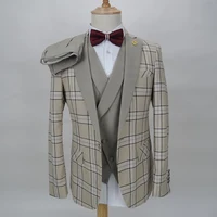

Morili High quality British Lattice Elegant 3 pcs formal men suit slim fit suits sets for Banquet party MMSB56