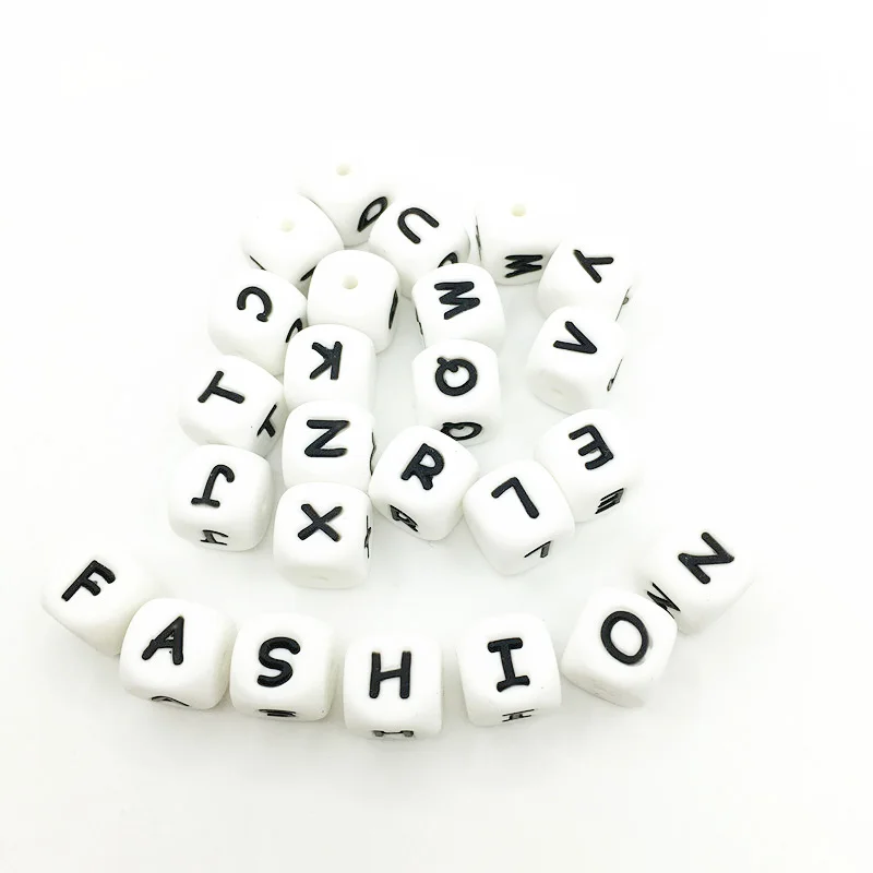 

Wholesale  Non Toxic Soft Bpa Free Food Grade Silicone Beads letter alphabet beads, White