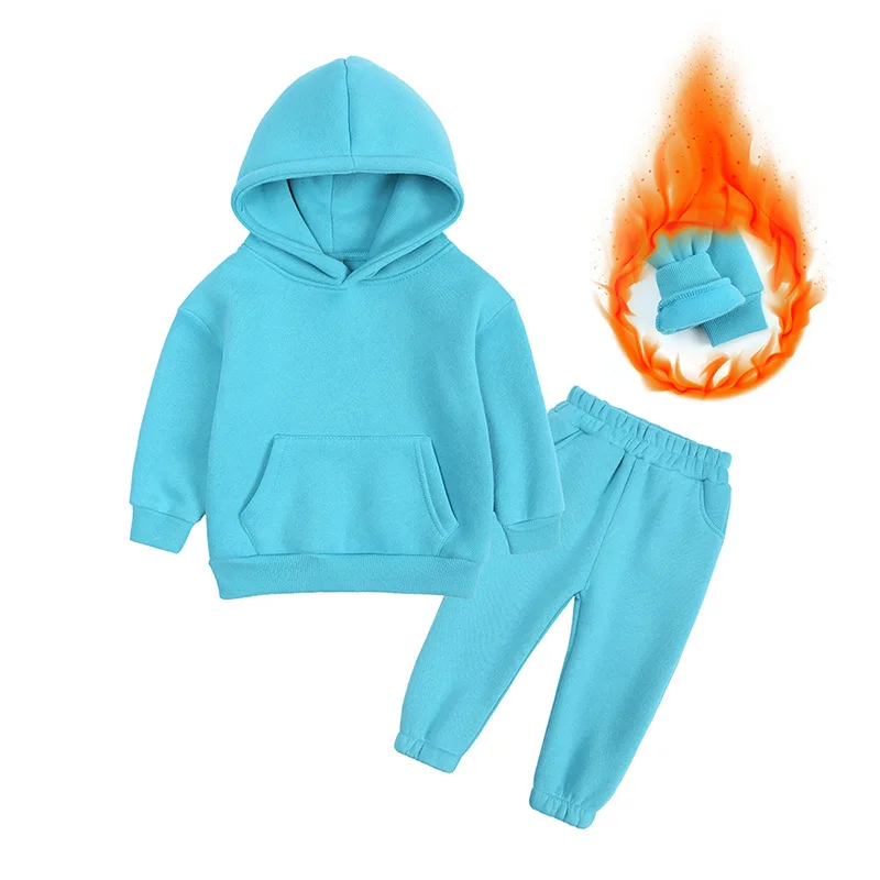 

Winter Boys' Fleece Sweater Set Big Kids' Girls' Hooded Fleece Sportswear, 14 colors are available