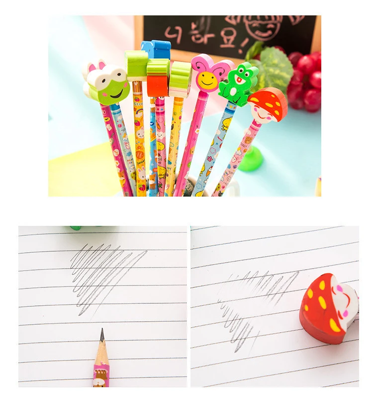Custom Logo Animal Eraser Topper Pencils High Quality Wood Pencil With