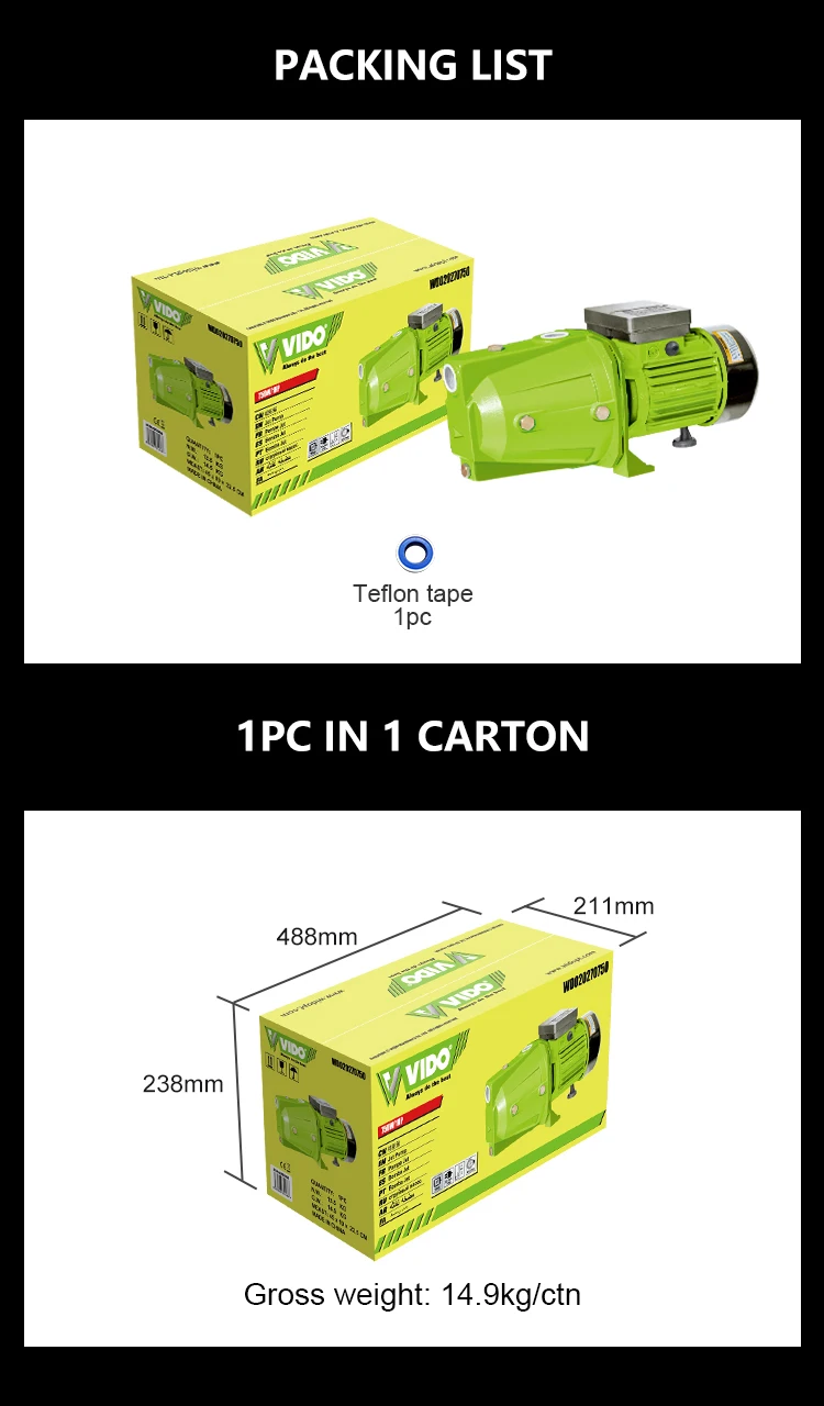 VIDO 1 hp 1hp cri automatic dc electric stainless steel water jet pump with high quality pressure tank price bangladesh impeller
