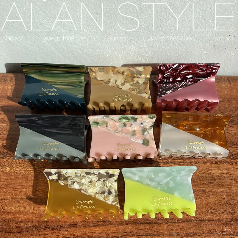 

Korean version france Floral Shark clip Square splicing acetic acid grab clip back head hairpin hair clip medium size