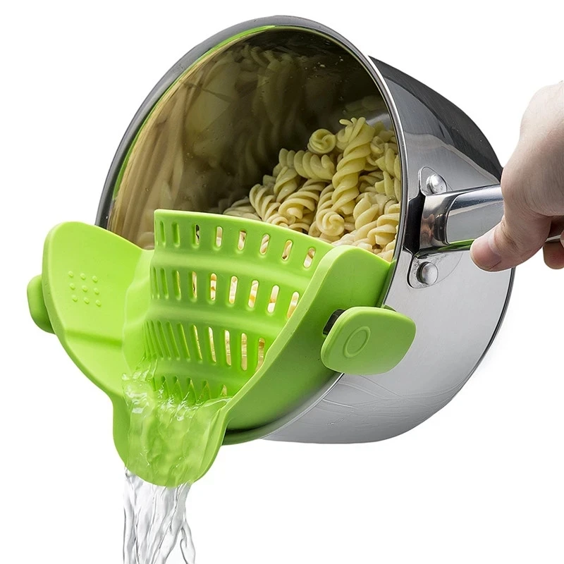 

Amazon hot sale Fits all Pots and Bowls Dishwasher Safe Colander Silicone Clip On Strainers With 2 Clip, Pantone color