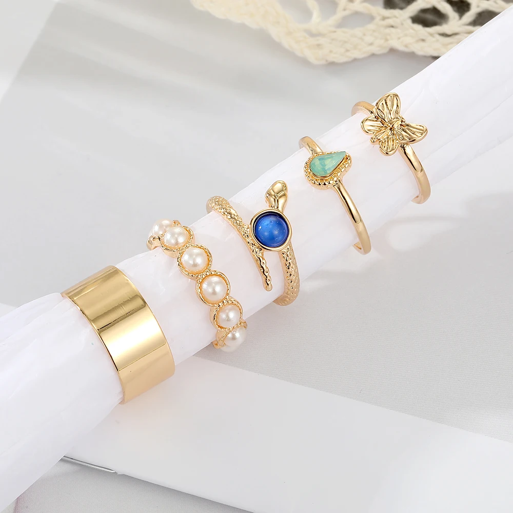 

2022 Fashion Jewelry European Simple Style Romantic Blue Diamond Chain Link Rings Sets Classic Charm Designer Rings For Women