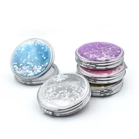 

Dual Sided Travel Makeup Mirror Glitter Compact Mirror for Purses Small Quick Sand Folding Round Pocket Mirror
