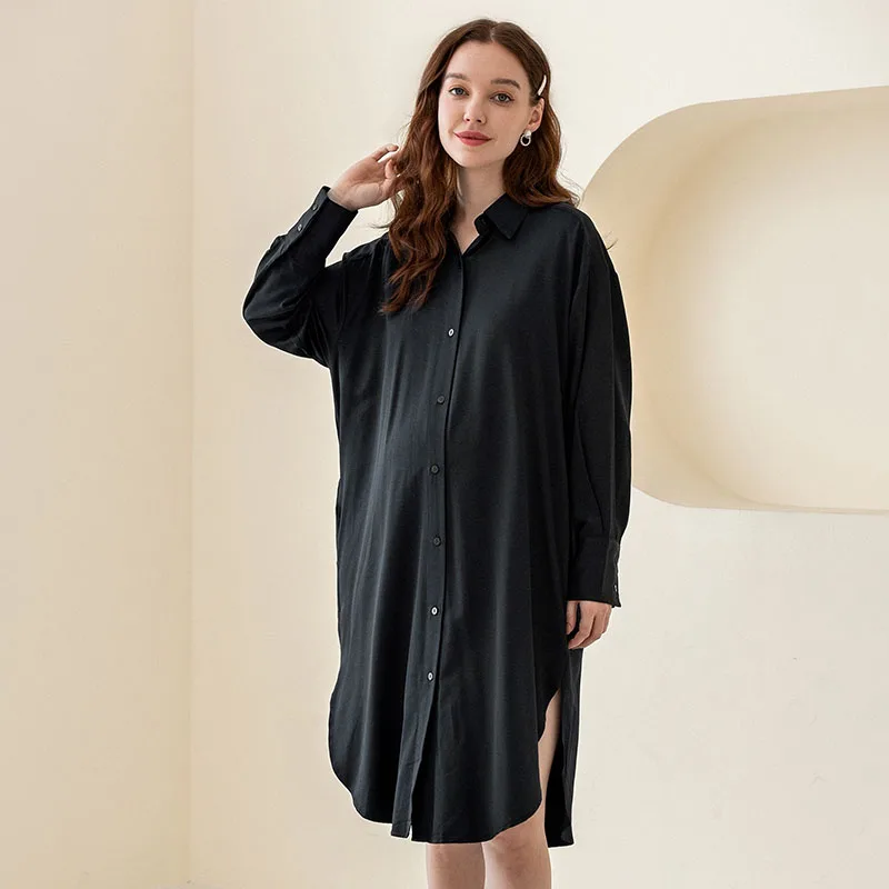 

Maternity Dress Long Sleeve Shirt Midi Dresses For Pregnant Women, Champagne,black
