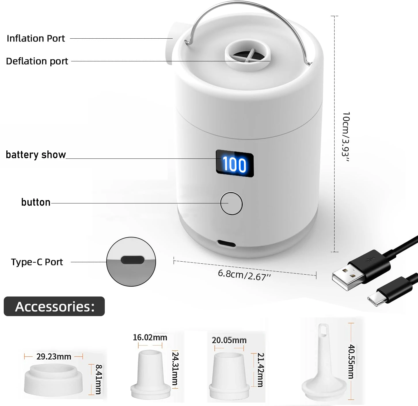 Mini Portable Outdoor air Pump Lighting Inflate Yoga Ball Electric Pump
