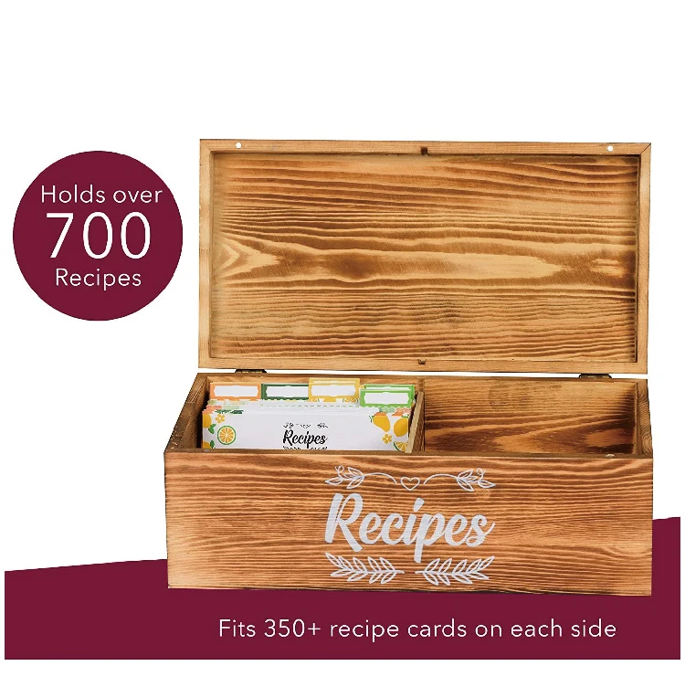 Pine Wooden Recipe Box Organizer With Cards And Holder Buy Recipe Box