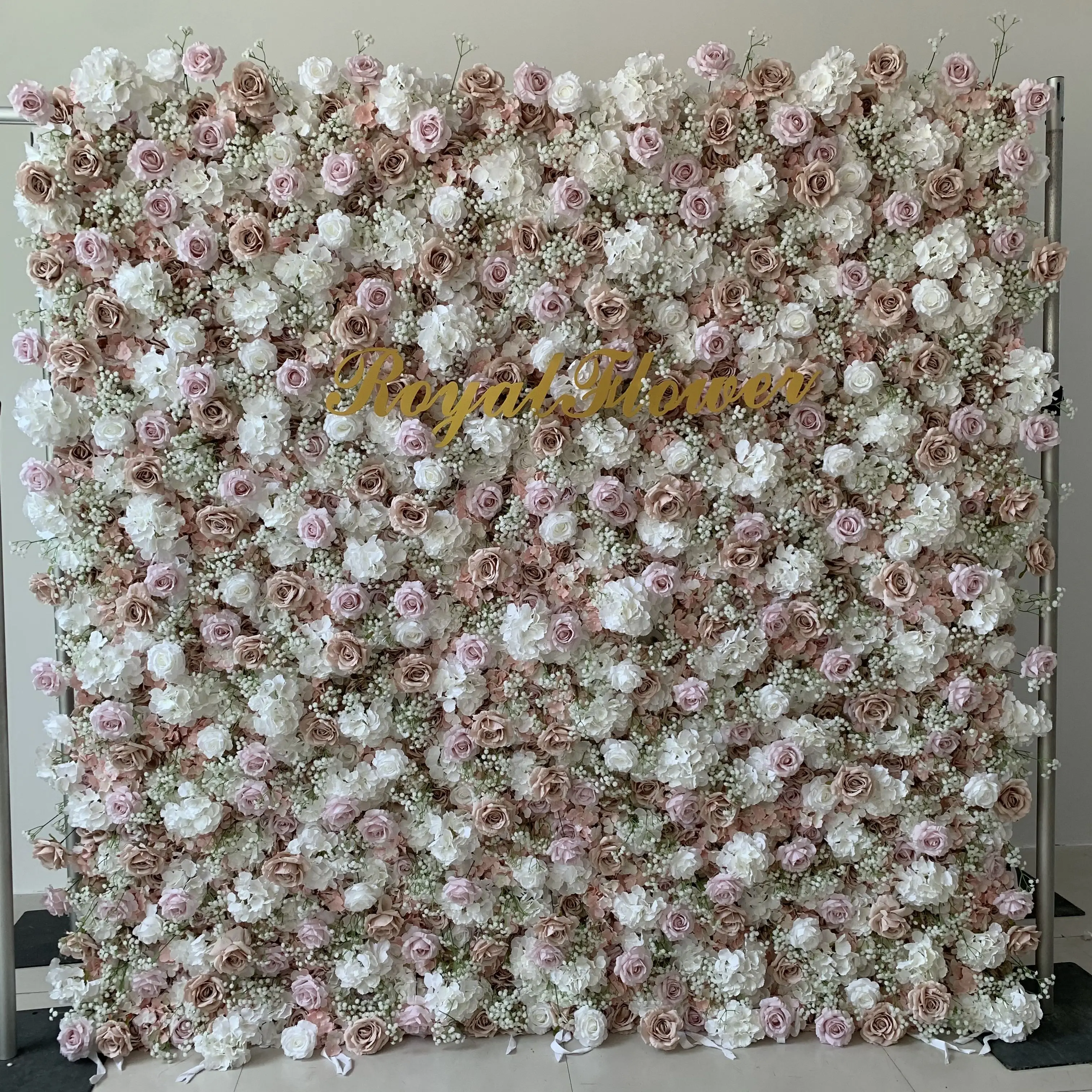 Customized Artificial Silk 8ft X 8ft 5d White Rose Wedding Flower Wall Backdrop