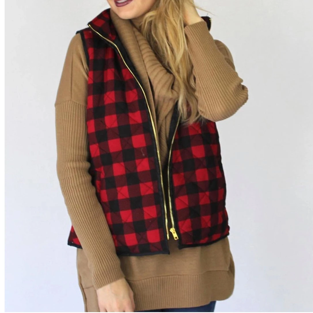 red plaid quilted vest