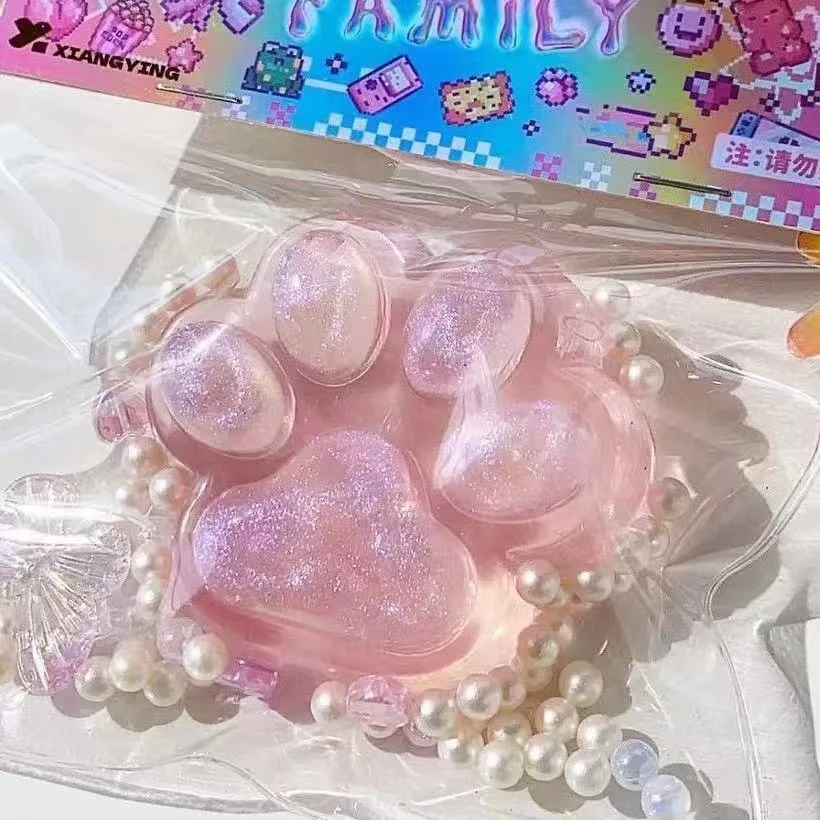 2025 Trending Toys Taba Squishy Cat Paw Purple Pink Crystal Clear Cat Paw Squishy Promotional Toys