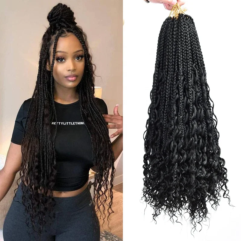 

Goddess Messy Goddess Bohemian Box braids Crochet Hair Bohemian Hair With Curls 18inch Boho Braided Synthetic Hair Extension