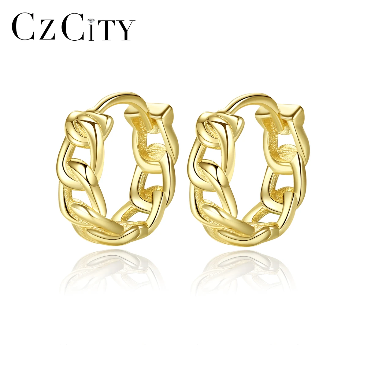 CZCITY New Cuban Chain Women Twist Korean Gold Summer Plated Earing Sterling Silver Hoop Earring