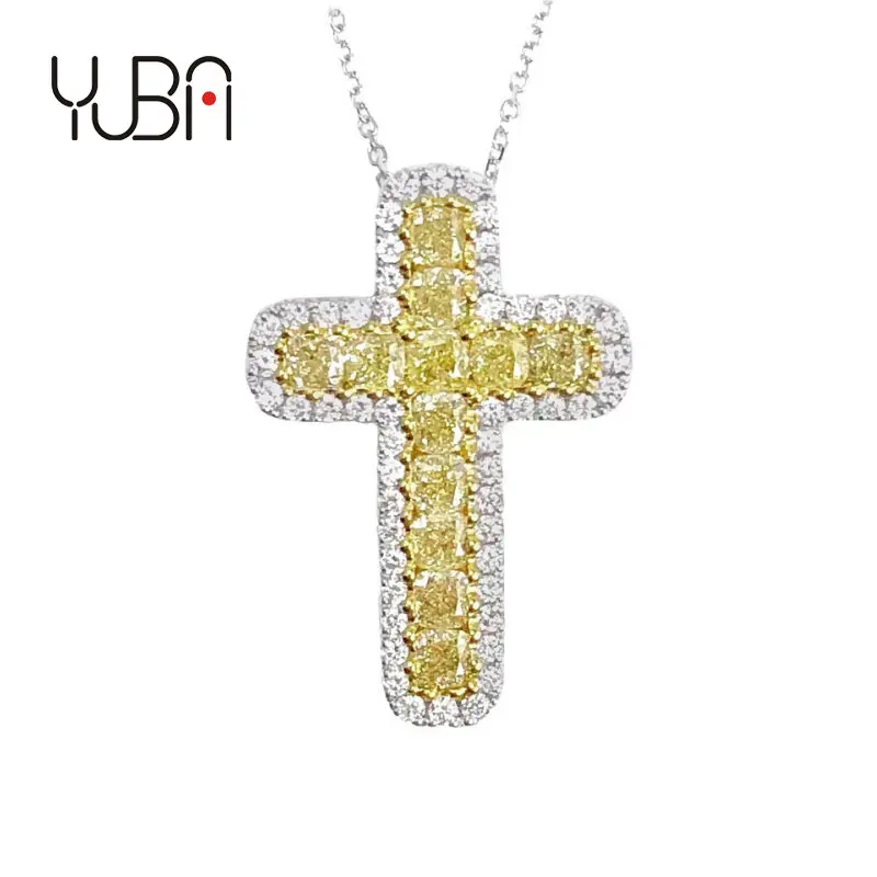 

Luxury Iced Out Pave Gold Color Cubic Zirocnia Cross Necklace Full Micro Inlay Crystal Zircon Jesus Crucifix Pendant Necklace