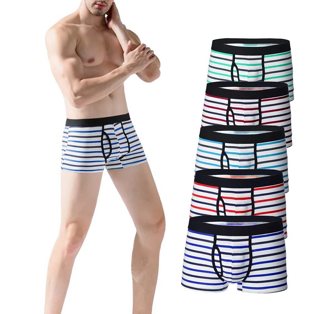 European And American Underwear,Cotton Striped Men's Boxer Briefs Gay ...