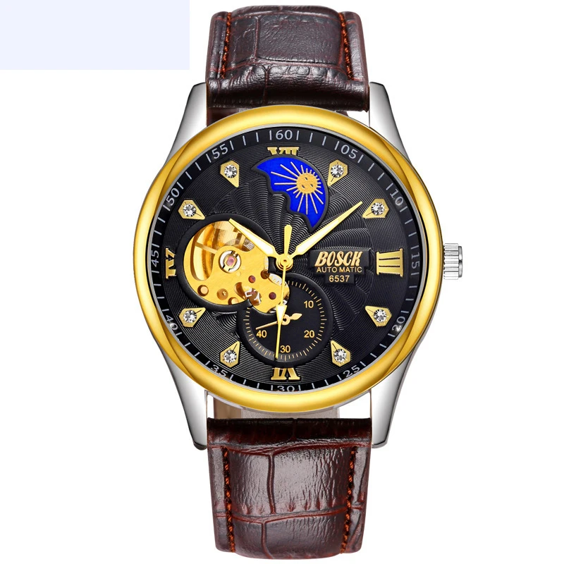 

Leisure Fashion Automatic Leather Watch Waterproof Men Luxury Mechanical Watch, 3 colors