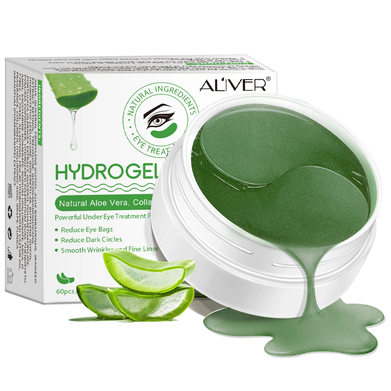 

ALIVER Aloe Seaweed Natural Extract Firming Moisturizing Hydrogel 60 Pcs Set Sleep Collagen Gel Eye Patch Under Eye Mask