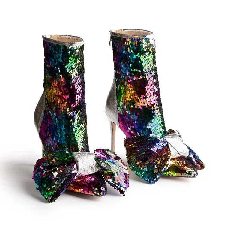 

2020 new fashion Ic-conic multi color bow tie thin heel boots for women, Black,pink,red,yellow,blue