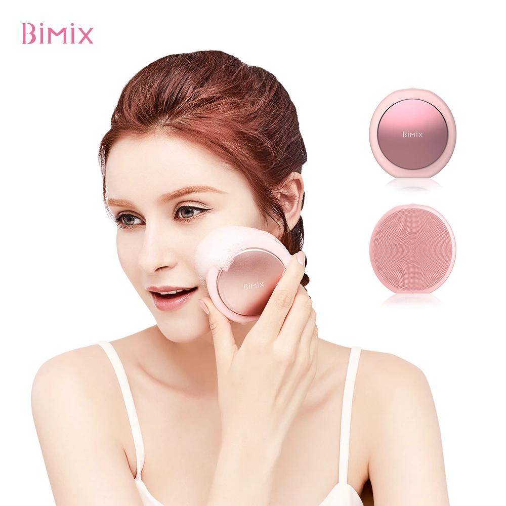 

Bimix Mini Sun-shape Facial Cleansing Brush Silicone Sonic Face Brush with Warmth Function, Cherry pink and ome