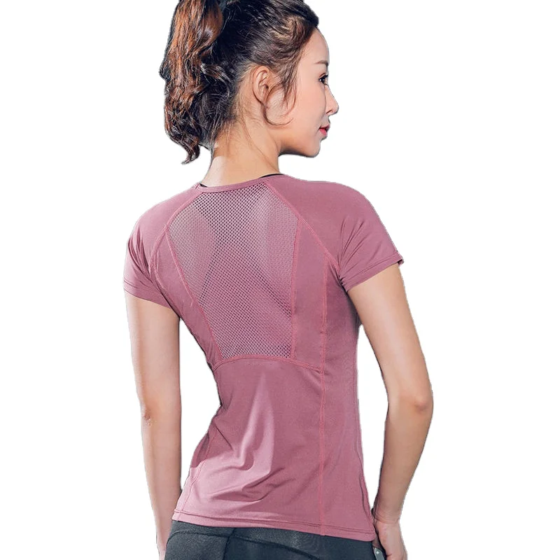 

Summer New Round Neck sports t-shirt women elastic quick dry short-sleeved slim yoga jacket running fitness clothes, Multicolor