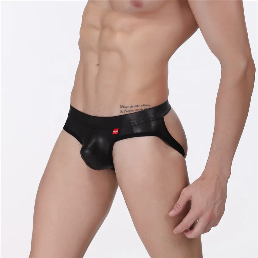 

DLL AF-804 Wholesale Low-rise Solid Backless PU Boxer Briefs Thong Mens Sexy Underwear, As picture or customized make
