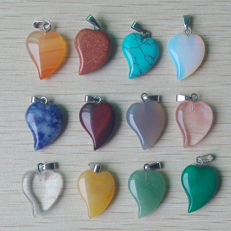 

Assorted Love Heart Natural / dyed stone Turquoise Quartz Pink Crystal malachite Pendant DIY Jewelry making Fast shipping