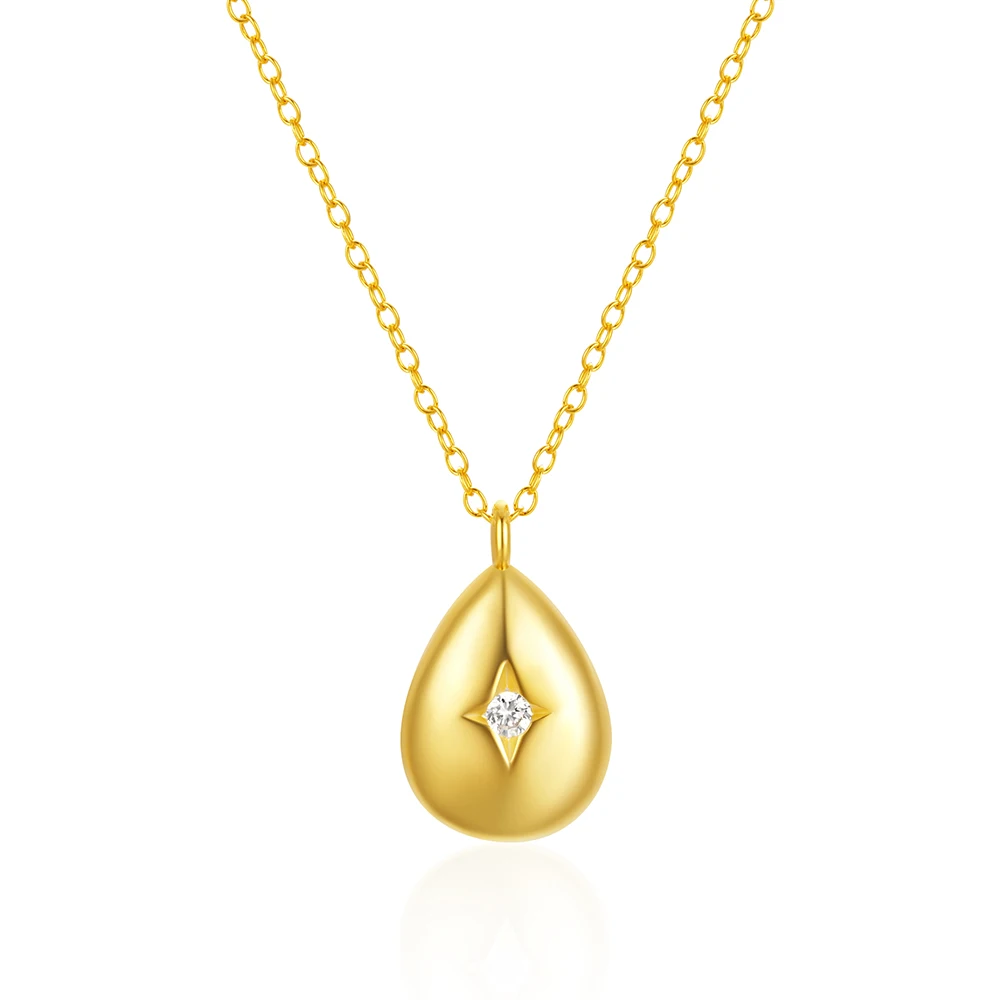 Fashion Minimalist Jewelry 925 Sterling Silver Necklaces Water Drop Star Diamond Gold Plated Necklaces for Women