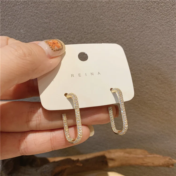 

Vintage French Style 24K Gold Plated Square Stud Earrings 925 Sterling Silver Needle Bling Crystal Geometric Hoop Earrings