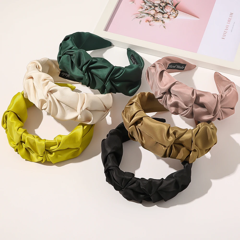 

Korea Style Simple Design Hair Accessories Solid Color Head Buckle Pleated Fabric Knot Headband