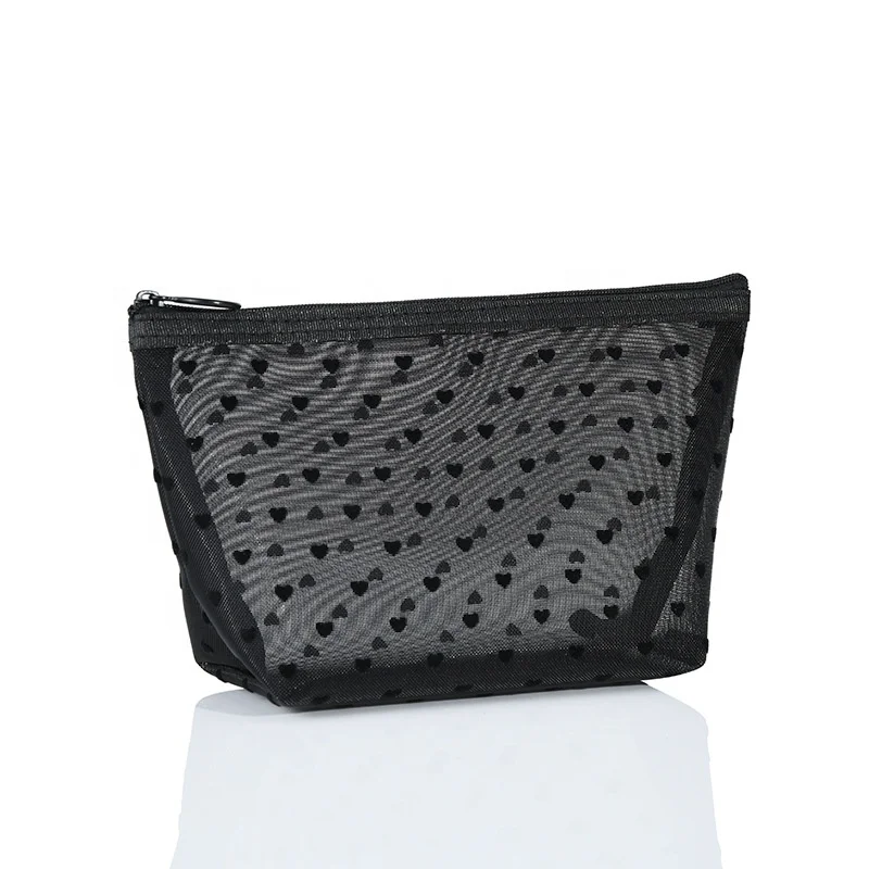 

Mesh Cosmetic Bag Mesh Makeup Bags Black Mesh Zipper Pouch for Offices Travel Accessories