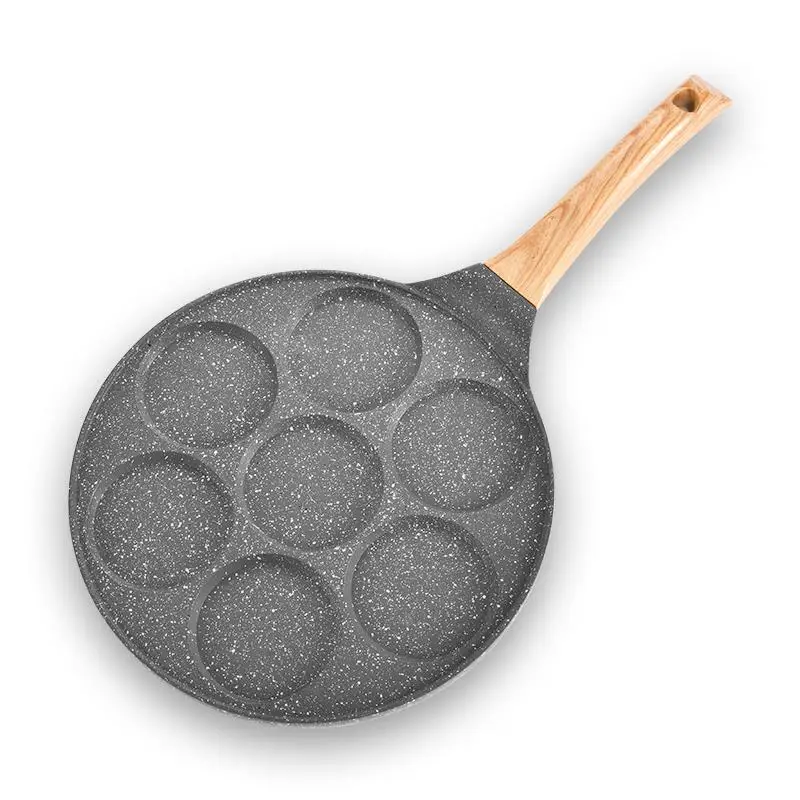 

New Christmas kitchen 7 holes 26cm Smile Face Mini Pancake Non-stick bundt pan Waffle baking cooking omelette Egg fry pan, Black