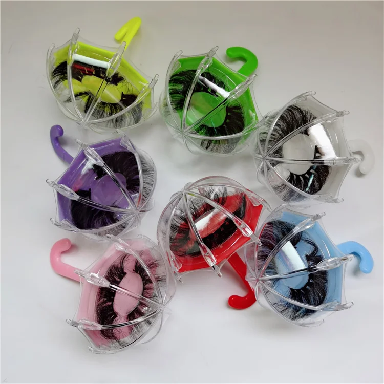 

wholesale 100% 5d mink false eyelashes vendor with clear plastic umbrella eyelash case box