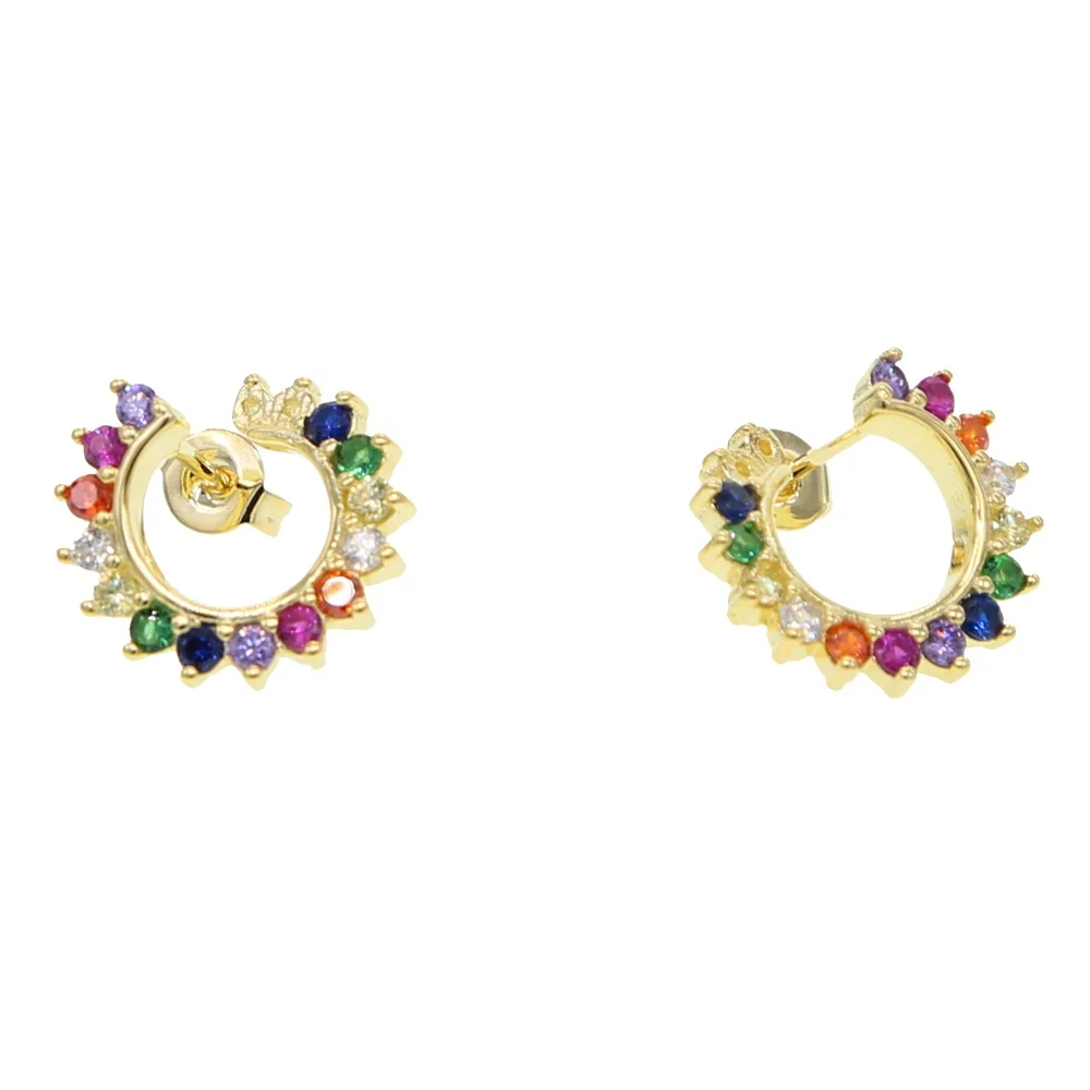 

2021 summer jewelry earring Front back rainbow cz circle stud earring for women Gold filled colorful earring