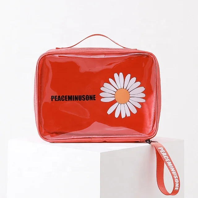 

2021 New Toiletry Bag Transparent PVC Washbag Daisy Travel Portable Clear Cosmetic Bag, Red, green, orange, black