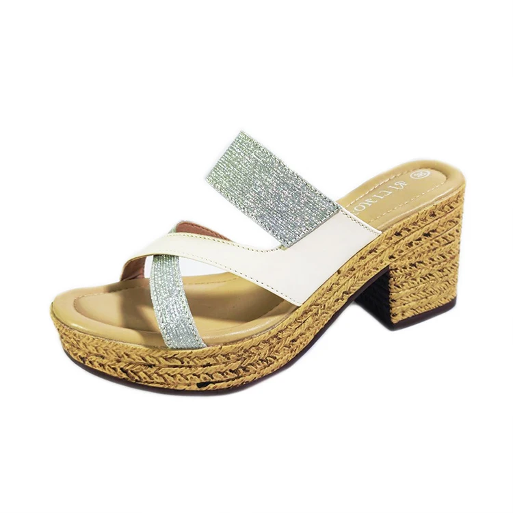 

2022 summer sandals sexy high heels Wedge heel slippers shiny fashion women's shoes summer casual women's slippers, White,apricot